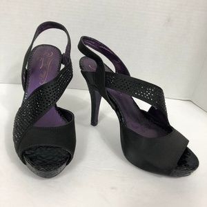 Poetic License Black Satin Sequin Platform Heels